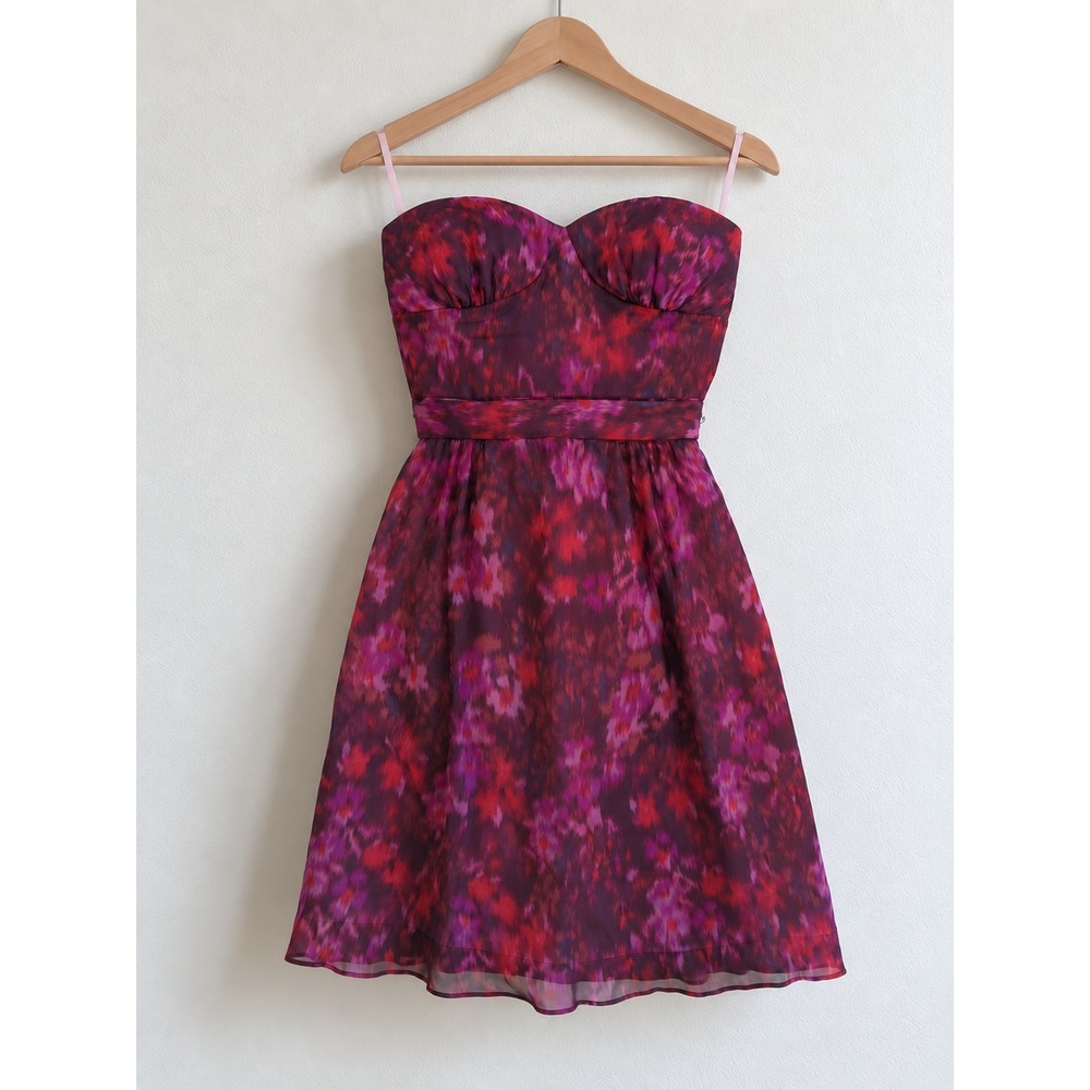 J Crew Silk Dress Womens 4 Plum Pink Floral Strapless Sweetheart A-Line Cocktail